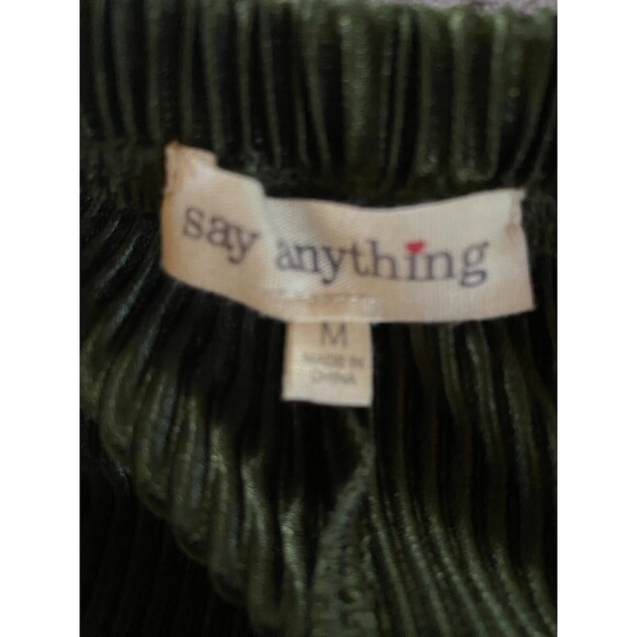 Say Anything 2pc Top Pants Sz M Olive Green Ribbed Long Sleeve Button Down Sheer - Picture 12 of 14